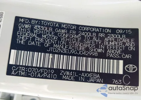 2016 Toyota Prius V Two из США, поврежденный, VIN JTDZN3EU9GJ042998